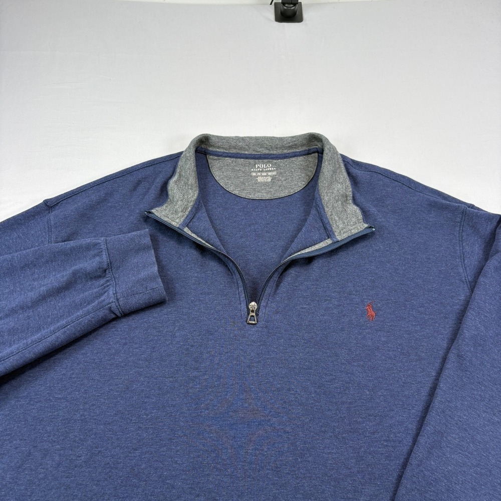 Polo Ralph Lauren Sweater Mens 3XB Big Blue 1/4 Zip Pullover Mock Neck‎ Casual